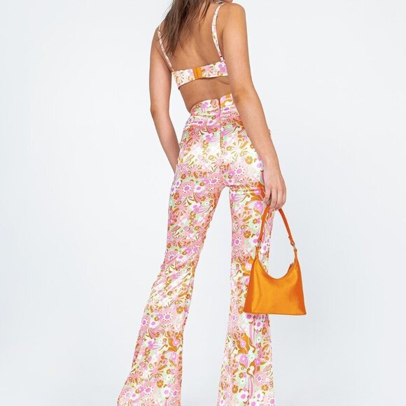 Princess Polly Maddie Set Floral Orange Silky Bra Top Flares high waist festival - Picture 2 of 16